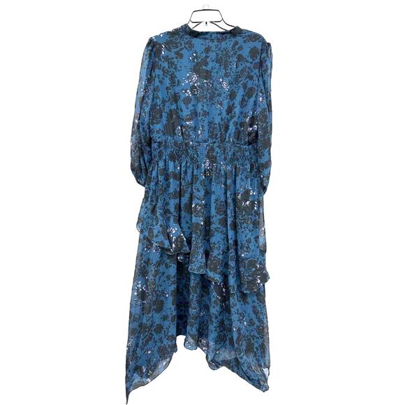 NWT Sz 14 Taylor Woman Peacock Floral Maxi Dress. Vneck/Buttons. Ruffle Hem. - Picture 2 of 3